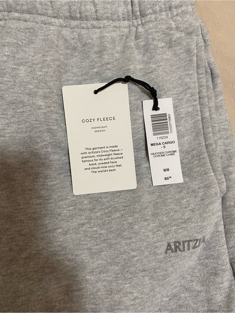 Aritzia Cozy Fleece Mega Cargo Sweatpants in Heather Chrome M Short